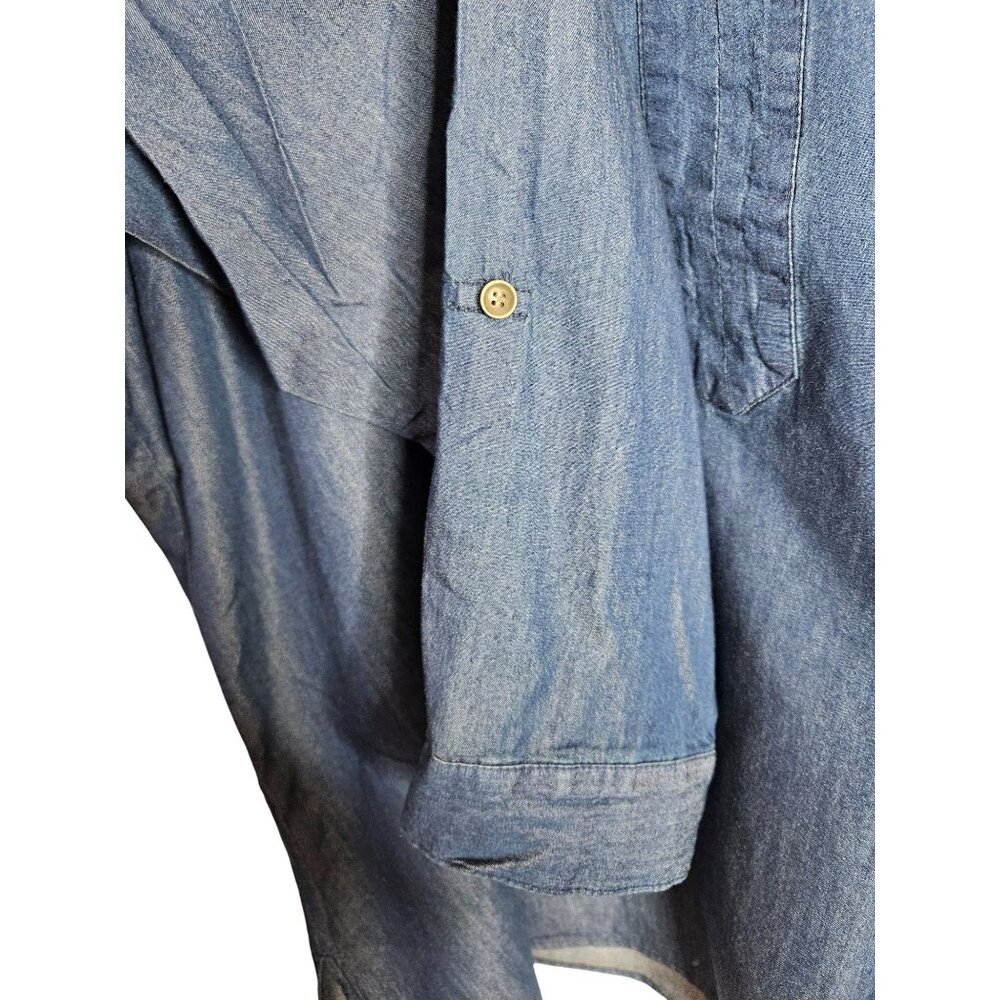 Avenue Embellished Yoke Rolled Tab Sleeve Tunic Top Women Size 30/32 - Picture 4 of 7
